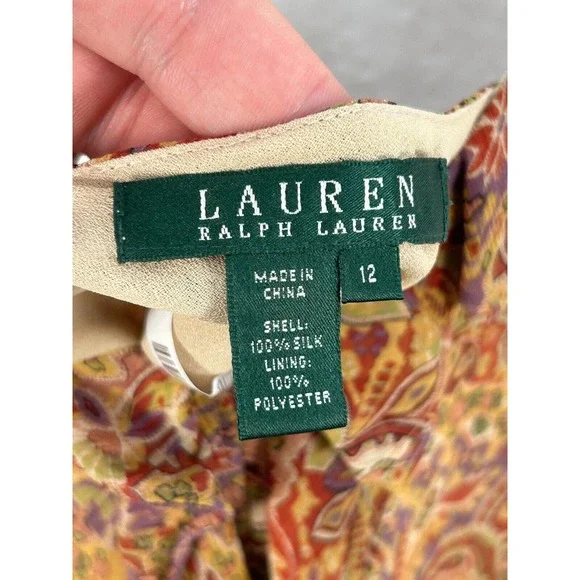 Lauren Ralph Lauren Womens Silk Brown Paisley Blouse Size 12 - Picture 3 of 3